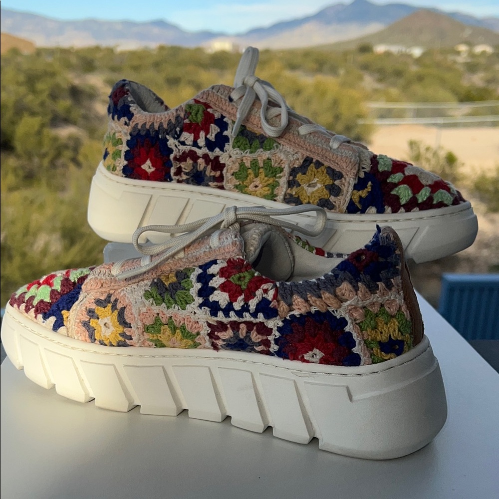 Free People Catch Me If You Can Multicolor Floral Crochet Platform Sneakers - Picture 3 of 12